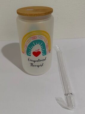 Occupational Therapist Frosted Glass Jar with Straw